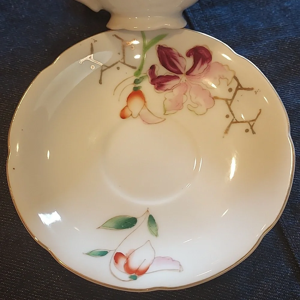 Tea Cup and Saucer made in occupied Japan  Pink White Gold